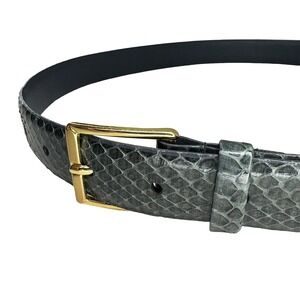 AUSTIN GREY Men's Genuine Snakeskin & Brass Belt • Size 34 • Charcoal Gray